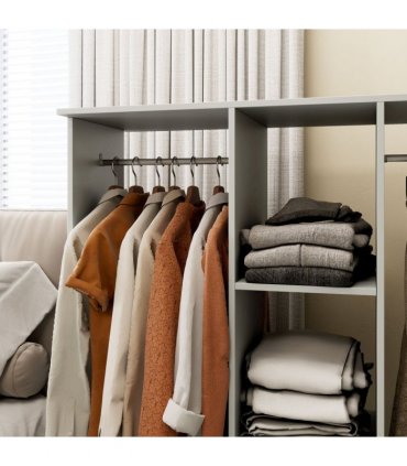 HOMCOM Mobile Double Open Wardrobe w/ Clothes Hanging Rail Clothing Grey