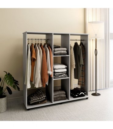 HOMCOM Mobile Double Open Wardrobe w/ Clothes Hanging Rail Clothing Grey