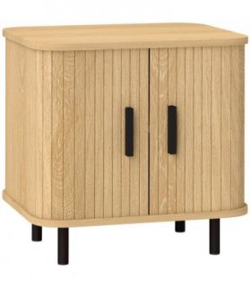 HOMCOM Nightstand with Sliding Doors and Metal Legs for Bedroom Oak Tone