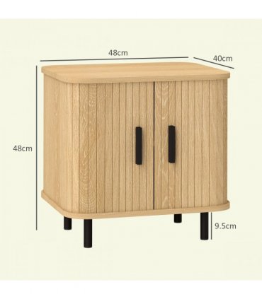 HOMCOM Nightstand with Sliding Doors and Metal Legs for Bedroom Oak Tone