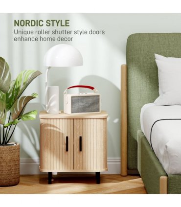 HOMCOM Nightstand with Sliding Doors and Metal Legs for Bedroom Oak Tone