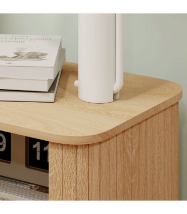 HOMCOM Nightstand with Sliding Doors and Metal Legs for Bedroom Oak Tone