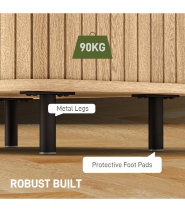 HOMCOM Nightstand with Sliding Doors and Metal Legs for Bedroom Oak Tone