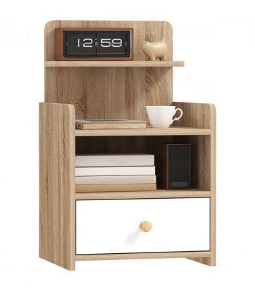 HOMCOM Bedside Table with Drawer for Bedroom, Living Room, Natural Wood Effect