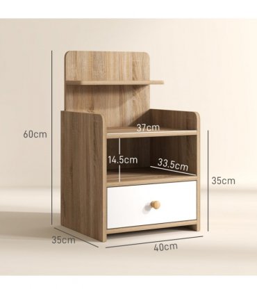 HOMCOM Bedside Table with Drawer for Bedroom, Living Room, Natural Wood Effect