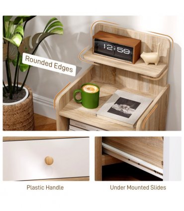 HOMCOM Bedside Table with Drawer for Bedroom, Living Room, Natural Wood Effect