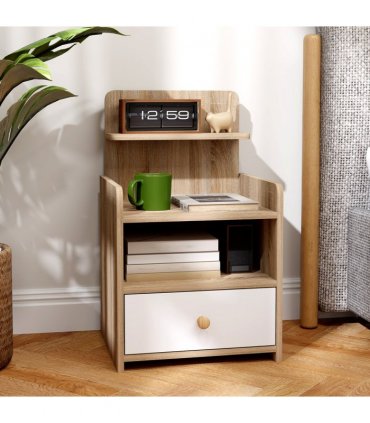 HOMCOM Bedside Table with Drawer for Bedroom, Living Room, Natural Wood Effect