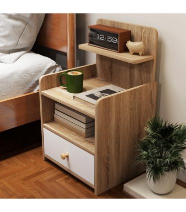 HOMCOM Bedside Table with Drawer for Bedroom, Living Room, Natural Wood Effect