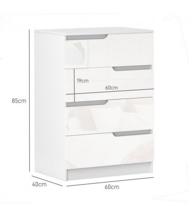 HOMCOM 4 Drawer Chest of Drawers for Bedroom, 60 x 40 x 85cm, White