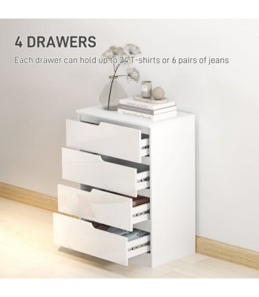 HOMCOM 4 Drawer Chest of Drawers for Bedroom, 60 x 40 x 85cm, White