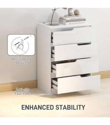 HOMCOM 4 Drawer Chest of Drawers for Bedroom, 60 x 40 x 85cm, White