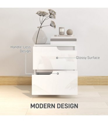 HOMCOM Modern Bedside Table with 2 Drawers for Bedroom, Living Room, White