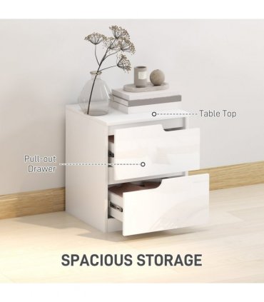 HOMCOM Modern Bedside Table with 2 Drawers for Bedroom, Living Room, White