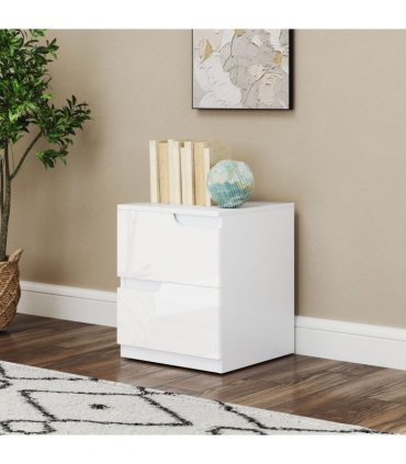HOMCOM Modern Bedside Table with 2 Drawers for Bedroom, Living Room, White
