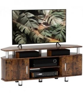 HOMCOM TV Unit Cabinet with Storage Shelves Entertainment Center Rustic Brown