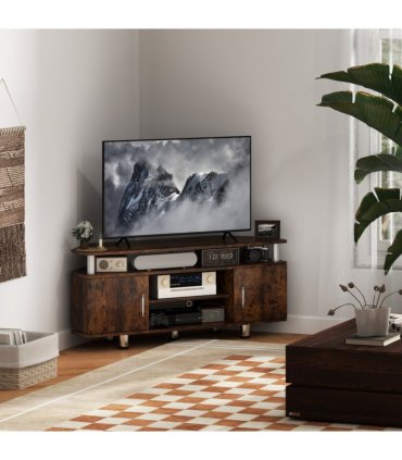 HOMCOM TV Unit Cabinet with Storage Shelves Entertainment Center Rustic Brown