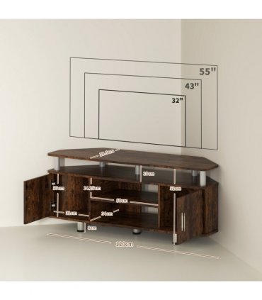 HOMCOM TV Unit Cabinet with Storage Shelves Entertainment Center Rustic Brown