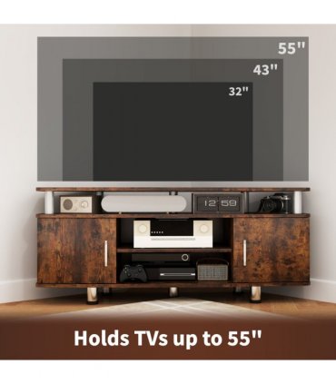 HOMCOM TV Unit Cabinet with Storage Shelves Entertainment Center Rustic Brown