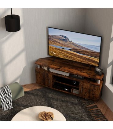 HOMCOM TV Unit Cabinet with Storage Shelves Entertainment Center Rustic Brown