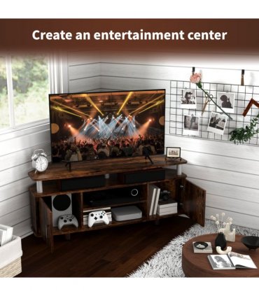 HOMCOM TV Unit Cabinet with Storage Shelves Entertainment Center Rustic Brown