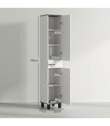 HOMCOM Bathroom Cabinet with Adjustable Shelves, Double Doors and Drawer
