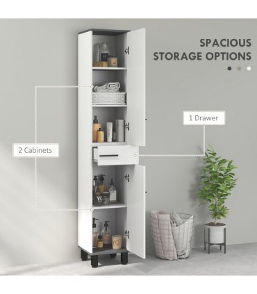 HOMCOM Bathroom Cabinet with Adjustable Shelves, Double Doors and Drawer