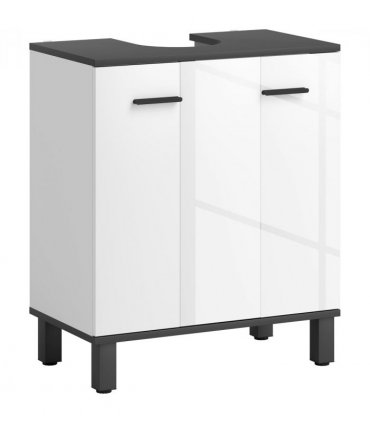 HOMCOM Bathroom Under Sink Cabinet with Adjustable Shelf High Gloss White