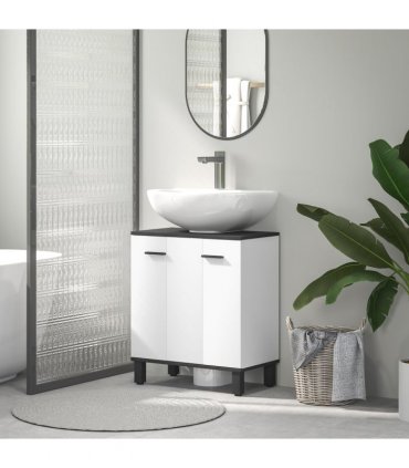 HOMCOM Bathroom Under Sink Cabinet with Adjustable Shelf High Gloss White