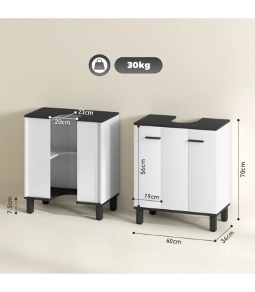 HOMCOM Bathroom Under Sink Cabinet with Adjustable Shelf High Gloss White