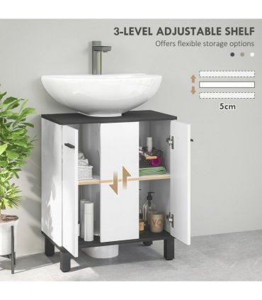 HOMCOM Bathroom Under Sink Cabinet with Adjustable Shelf High Gloss White
