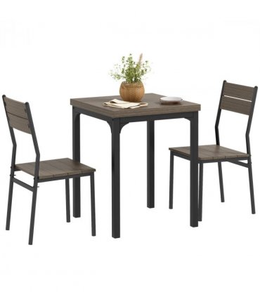 HOMCOM 3 Pcs Compact Dining Table 2 Chairs Set Grey Wood Grain