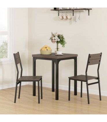 HOMCOM 3 Pcs Compact Dining Table 2 Chairs Set Grey Wood Grain