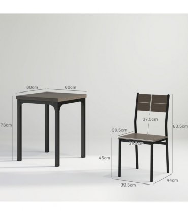 HOMCOM 3 Pcs Compact Dining Table 2 Chairs Set Grey Wood Grain