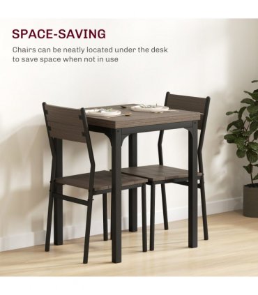 HOMCOM 3 Pcs Compact Dining Table 2 Chairs Set Grey Wood Grain