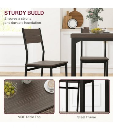 HOMCOM 3 Pcs Compact Dining Table 2 Chairs Set Grey Wood Grain