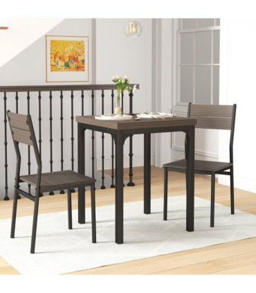 HOMCOM 3 Pcs Compact Dining Table 2 Chairs Set Grey Wood Grain