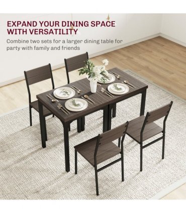 HOMCOM 3 Pcs Compact Dining Table 2 Chairs Set Grey Wood Grain