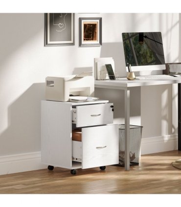 HOMCOM Pedestal Office Mobile Filing Cabinet 2 Drawer White