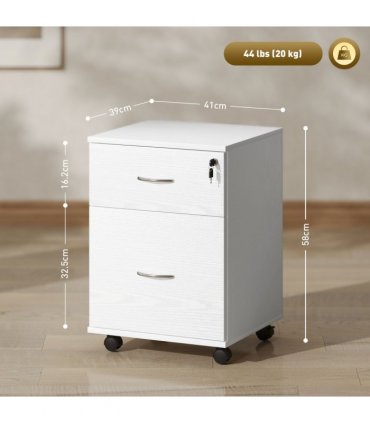 HOMCOM Pedestal Office Mobile Filing Cabinet 2 Drawer White