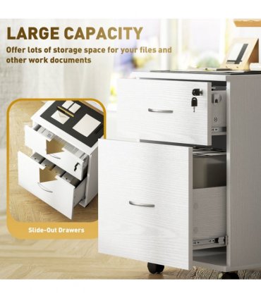 HOMCOM Pedestal Office Mobile Filing Cabinet 2 Drawer White