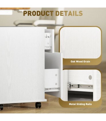 HOMCOM Pedestal Office Mobile Filing Cabinet 2 Drawer White