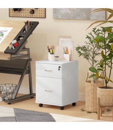 HOMCOM Pedestal Office Mobile Filing Cabinet 2 Drawer White