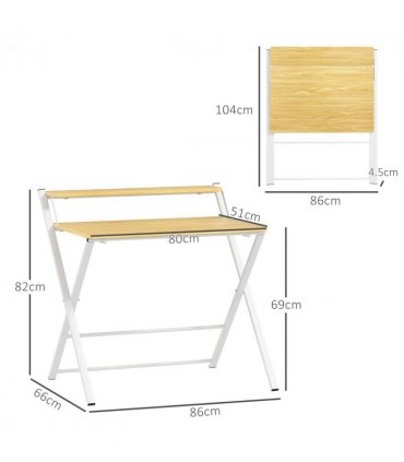 HOMCOM Folding Desk with 2-Tier Shelf for Home Office, Maple Wood-effect