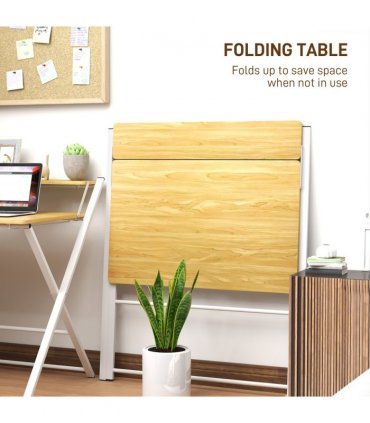 HOMCOM Folding Desk with 2-Tier Shelf for Home Office, Maple Wood-effect