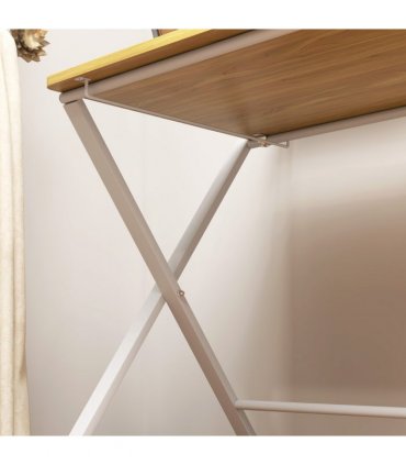 HOMCOM Folding Desk with 2-Tier Shelf for Home Office, Maple Wood-effect