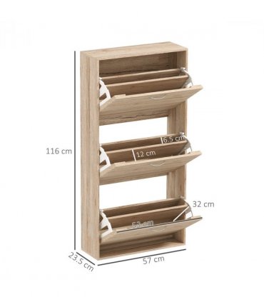 HOMCOM Slim Shoe Storage Cabinet with 3 Flip Drawers for 12 Pair of Shoes