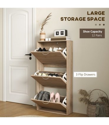 HOMCOM Slim Shoe Storage Cabinet with 3 Flip Drawers for 12 Pair of Shoes