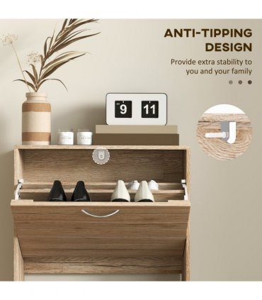 HOMCOM Slim Shoe Storage Cabinet with 3 Flip Drawers for 12 Pair of Shoes