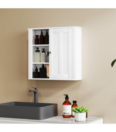 HOMCOM Modern Wall Mounted Bathroom Cabinet with Adjustable Shelves, White
