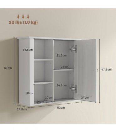 HOMCOM Modern Wall Mounted Bathroom Cabinet with Adjustable Shelves, White